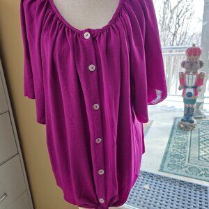 Kim & Cami Puprle Short Sleeve Tie Front  Top Blouse T Shirt,  size 1X